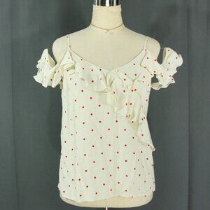 BB Dakota Polka Dot Flutter Sleeve Ruffle Off The Shoulder Strappy Cami Top Sm